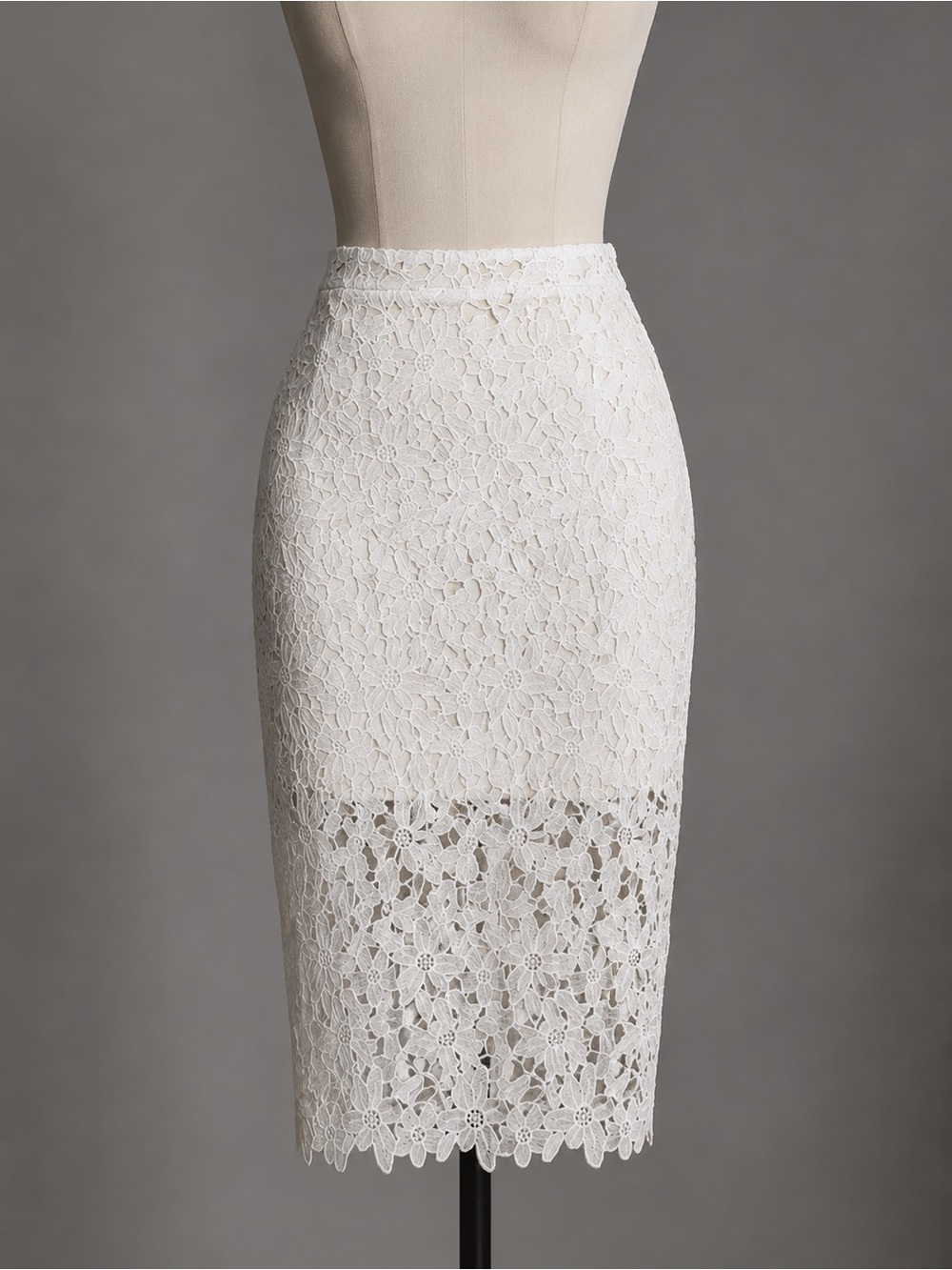 Bardot White Floral Lace Pencil Skirt